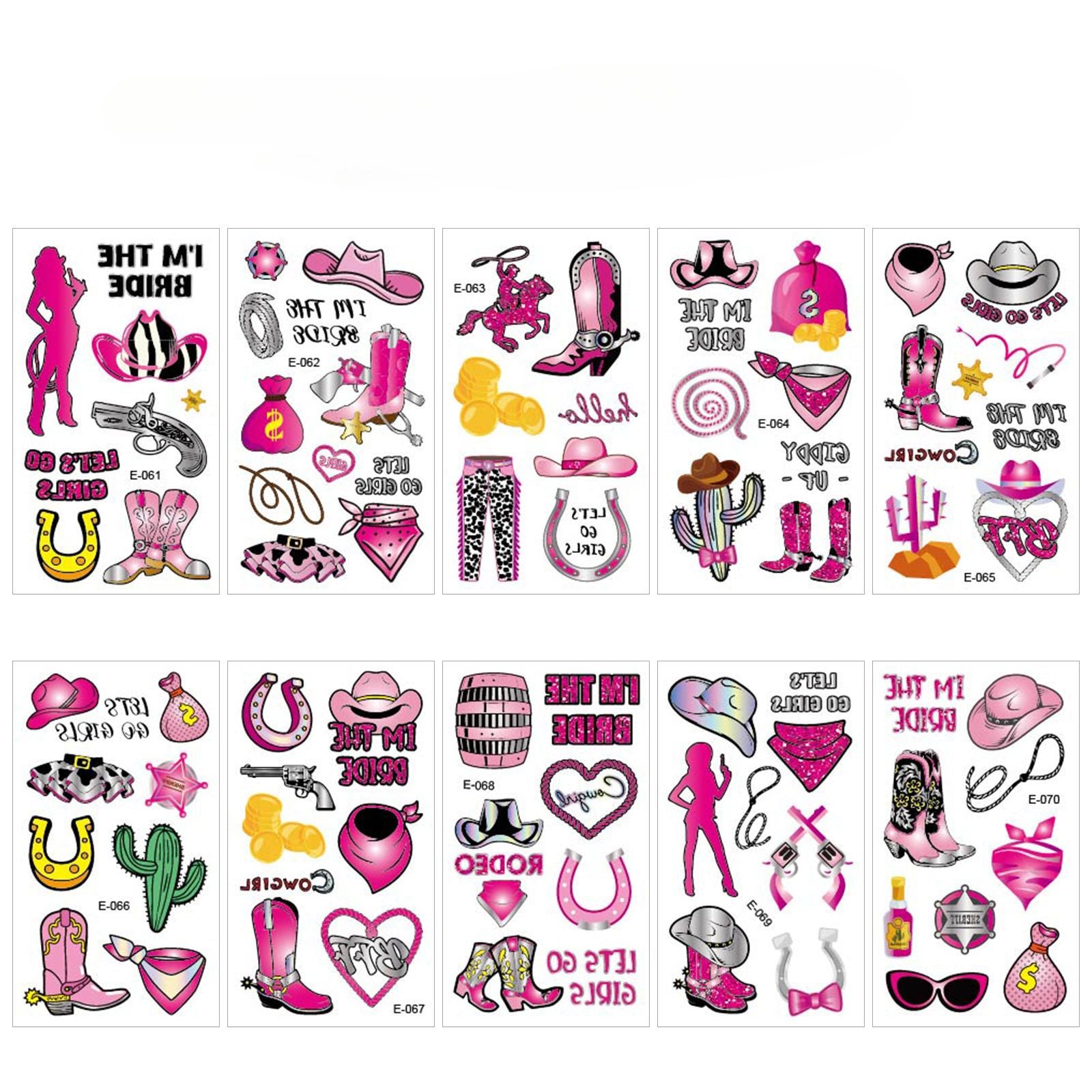 Wholesale 10PCS/SET Pink Western Cowboy Girl Waterproof Tattoo Stickers